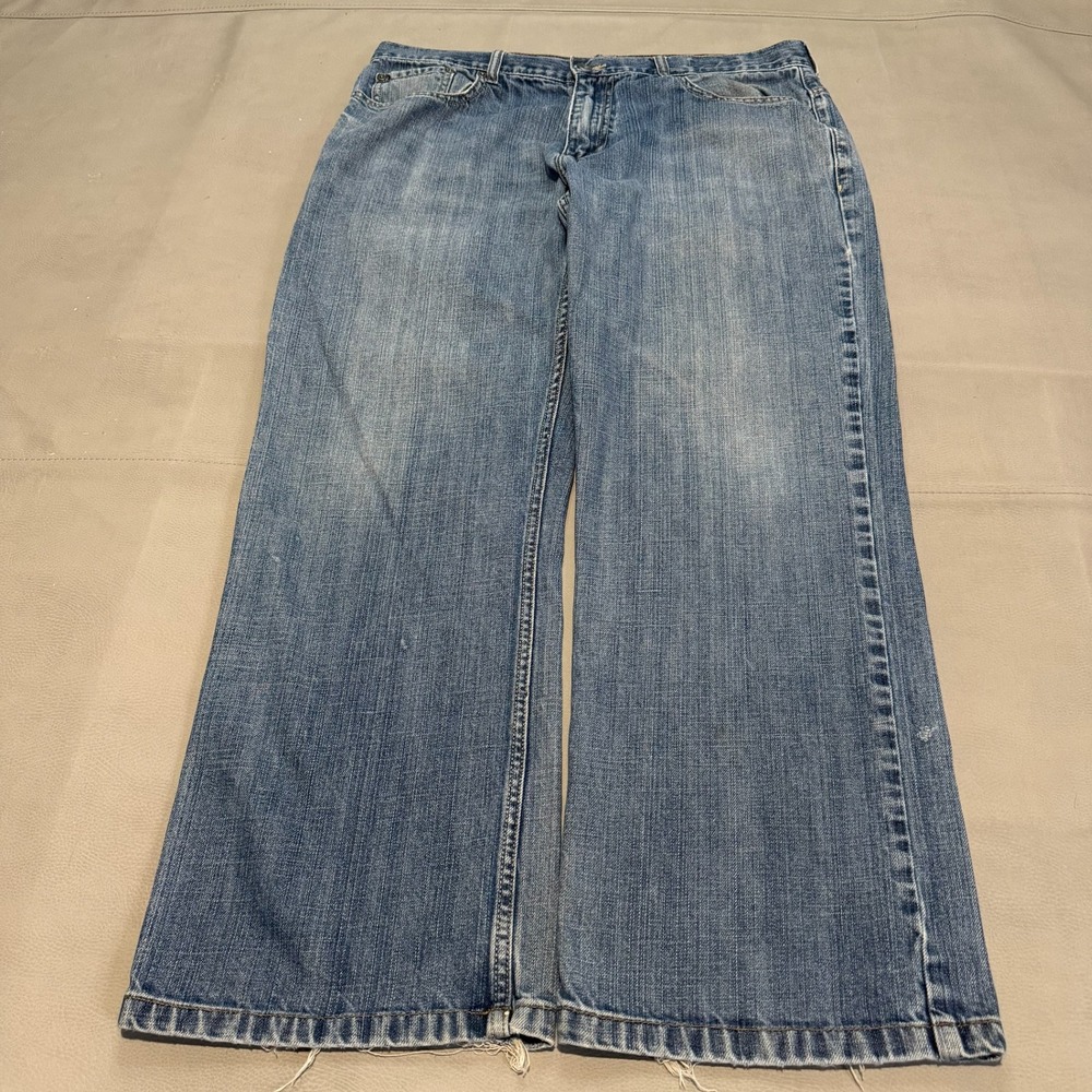 VTG Y2K Old Navy Men Boot Jean Blue Denim 36x30 Distress Baggy Wide Skate-6051